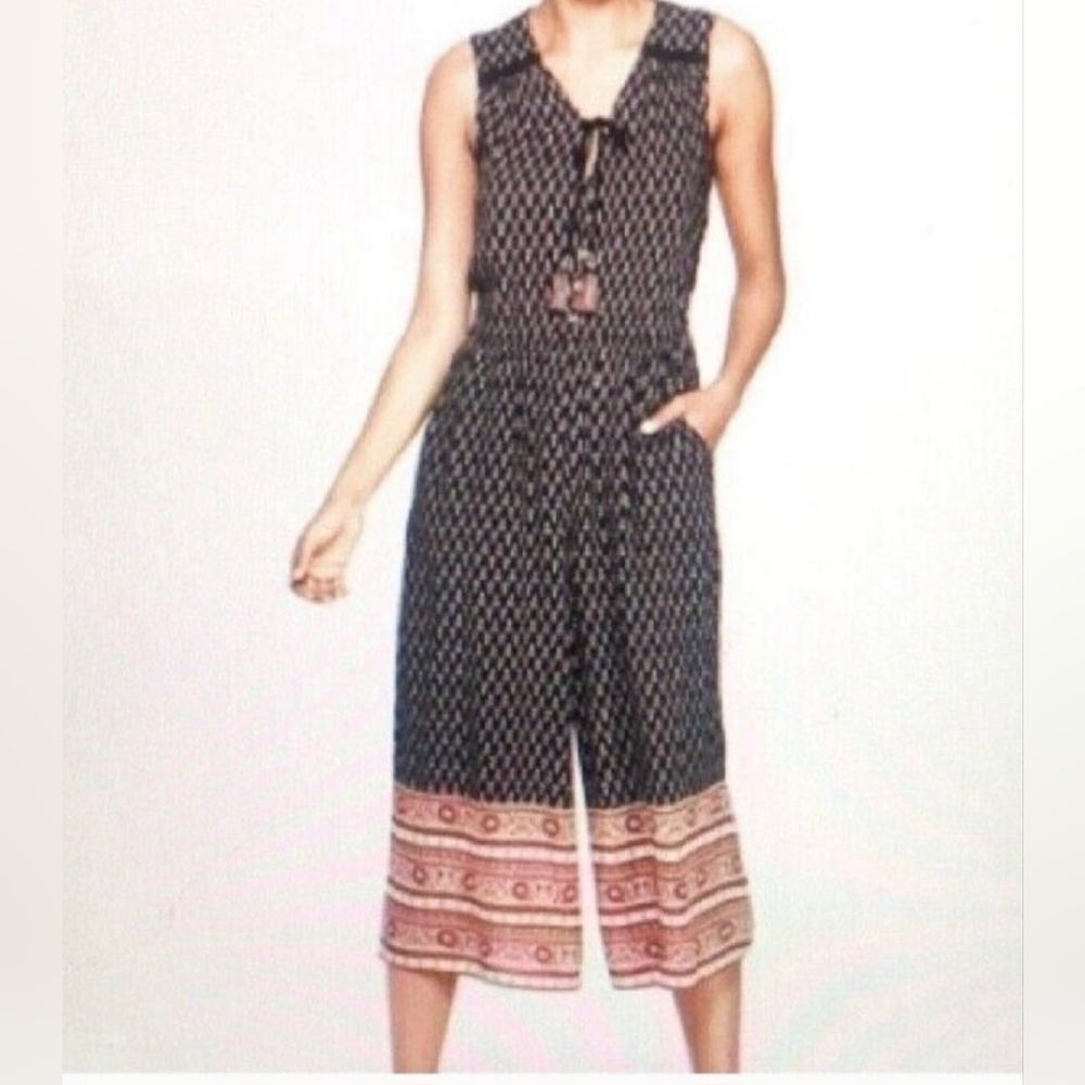 Knox Rose Sleeveless Jumpsuits Stretchy Geometric Boho Wide Leg Size XXL